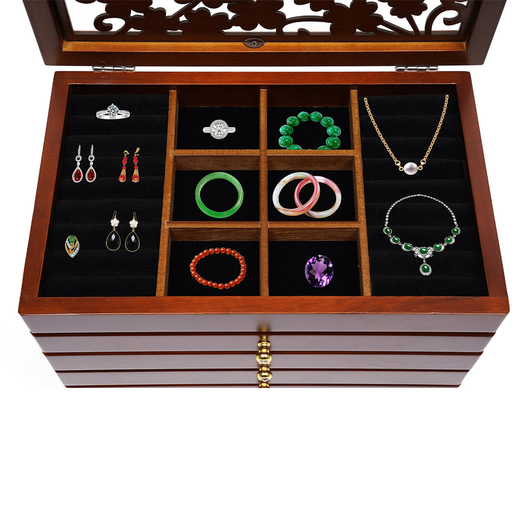 6 Layers Wooden 5 Drawers Large Jewelry Box With Mirror Organizer Box Gift | eBay