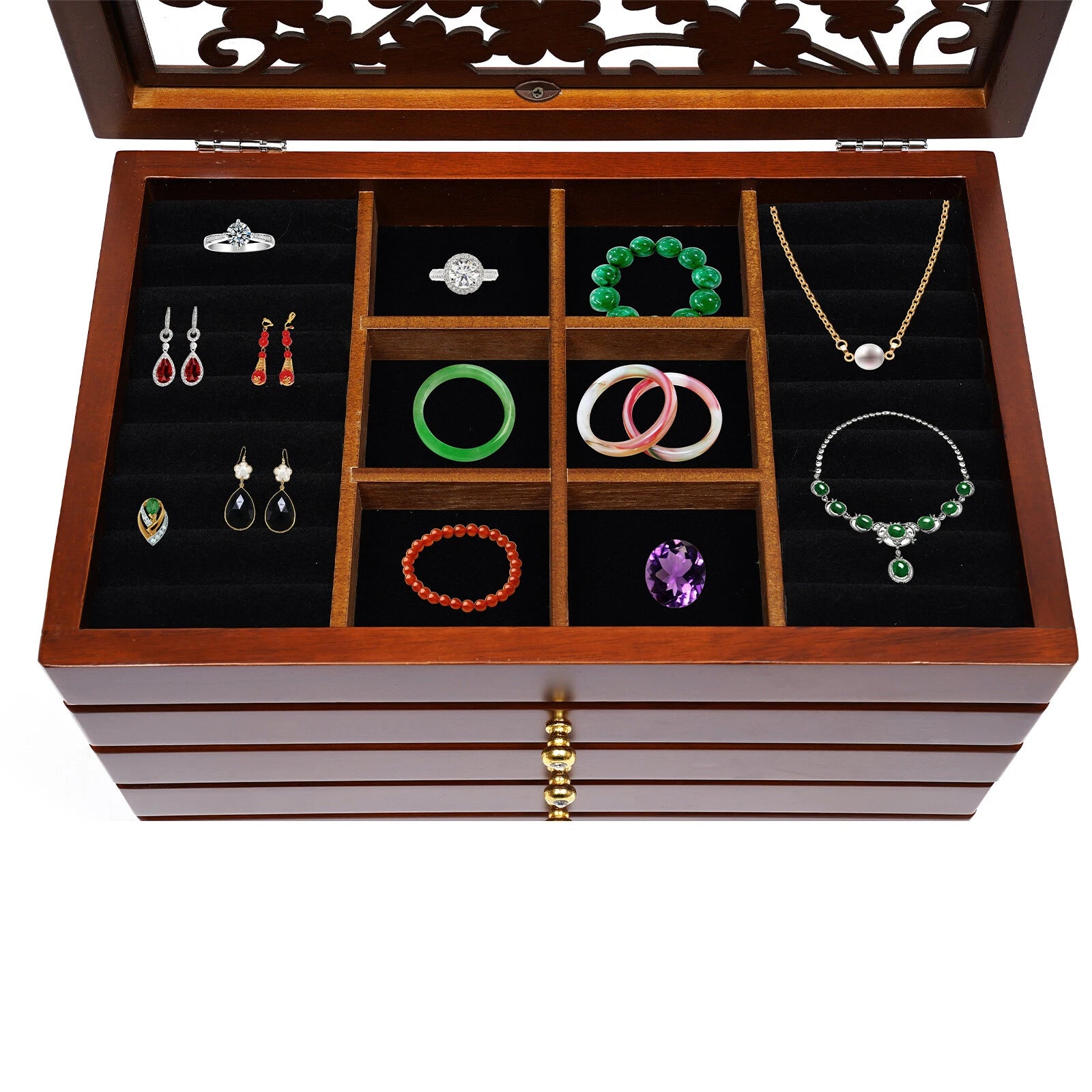 6 Layers Wooden 5 Drawers Large Jewelry Box With Mirror Organizer Box Gift | eBay