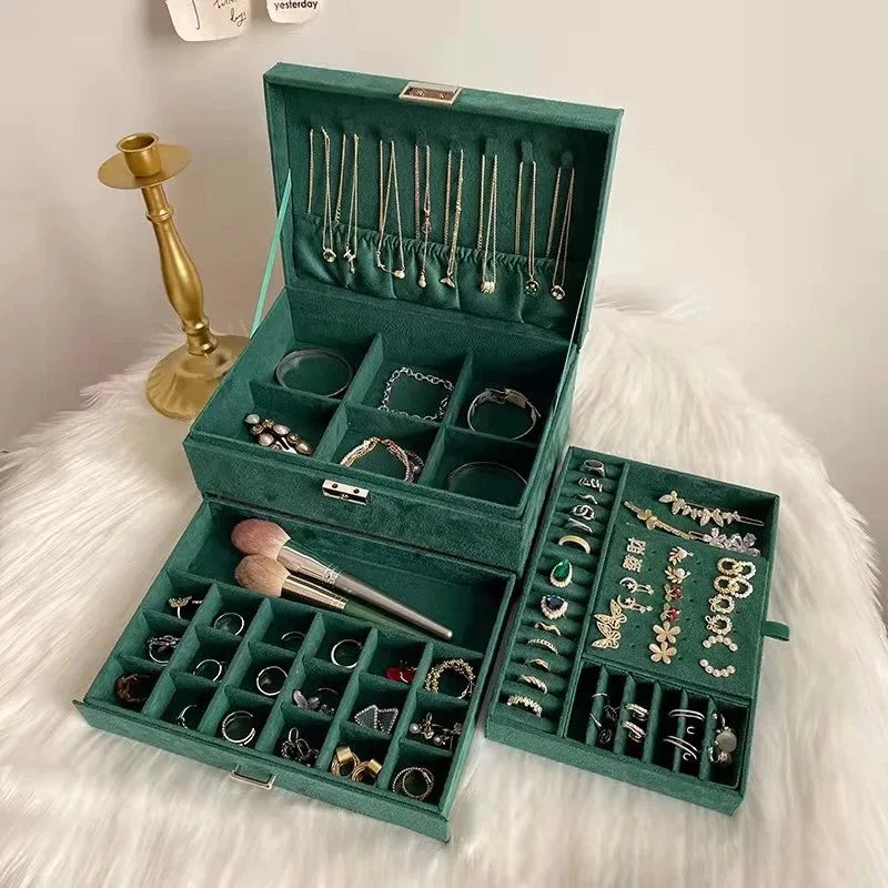 Velvet Double Layer Jewelry Storage Box Large Capacity Necklace Bracelet Holder | eBay