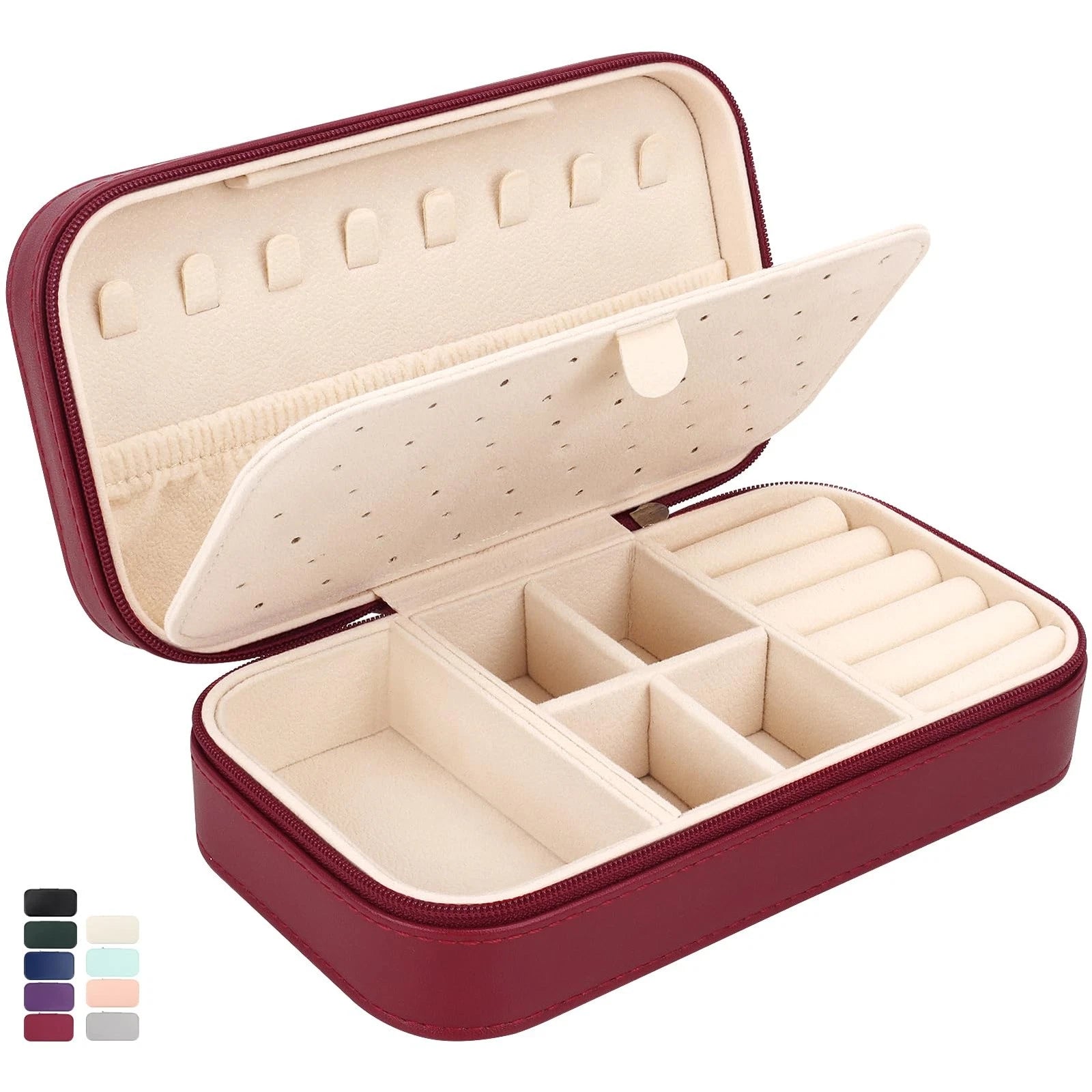 DesignSter Travel Jewelry Box, PU Leather Portable Case, Wine Red | eBay