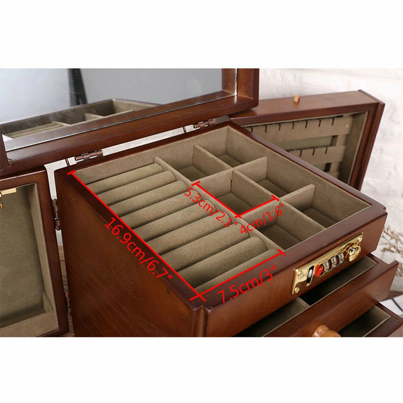 Jewelry cabinet Wooden Jewelry Case with mirror Utility Storage Box Armoire 5" | eBay