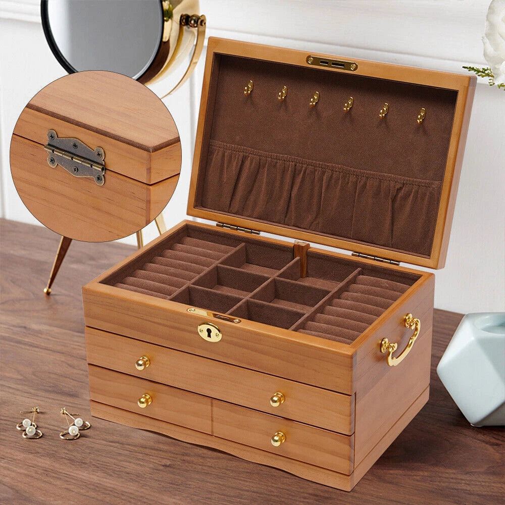 Jewelry Storage Box + Drawer Case 3 Layers Gift For Mom /Girlfriend+ Lock Case | eBay