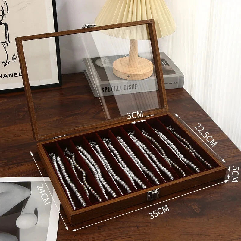 Wooden Jewelry Storage Box with Lid Dustproof Necklace Organizer Display Case | eBay