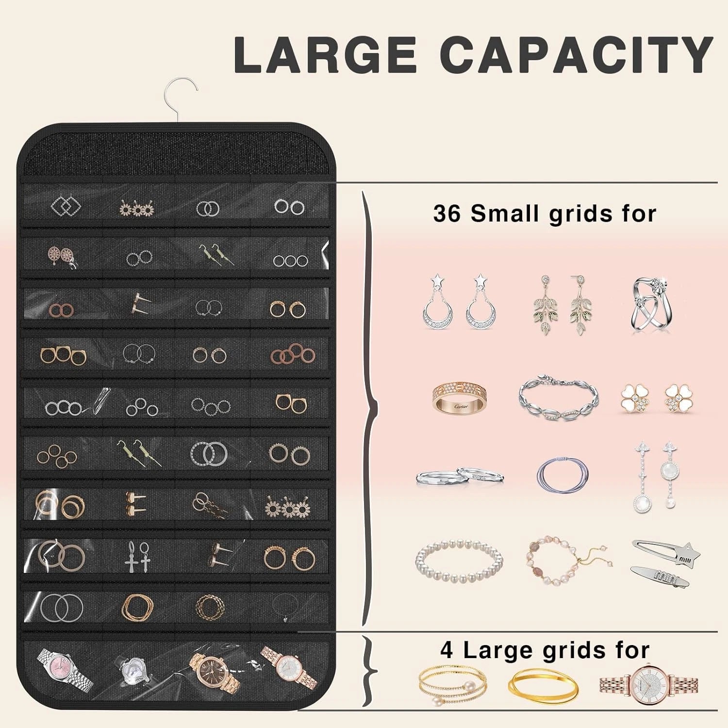 Hanging Jewelry Organizer Storage, 40 Pockets 36 Hooks Necklace Earring Necklace | eBay