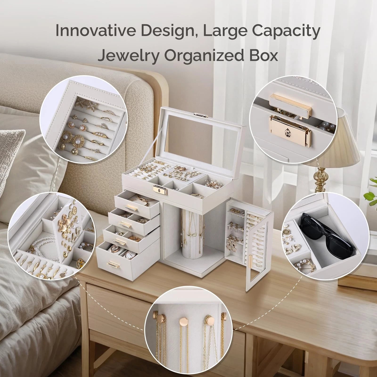 Large Jewelry Box, 5-Layer Jewelry Organizer 4 Drawers with Rounded 360° Rota... | eBay