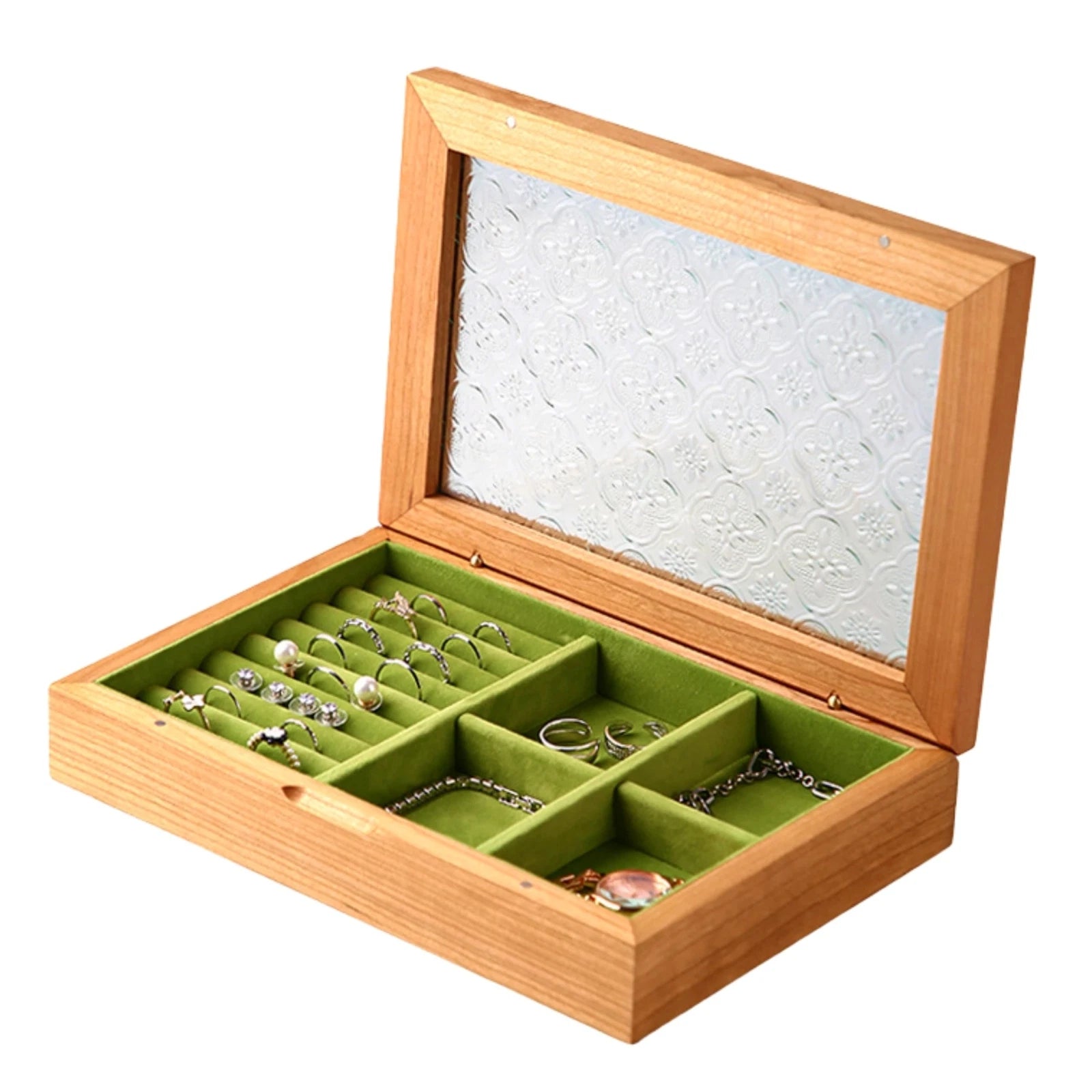 Wooden Jewelry Box for Women, Medium Size Natural Solid Cherry Wood Girls Vin... | eBay