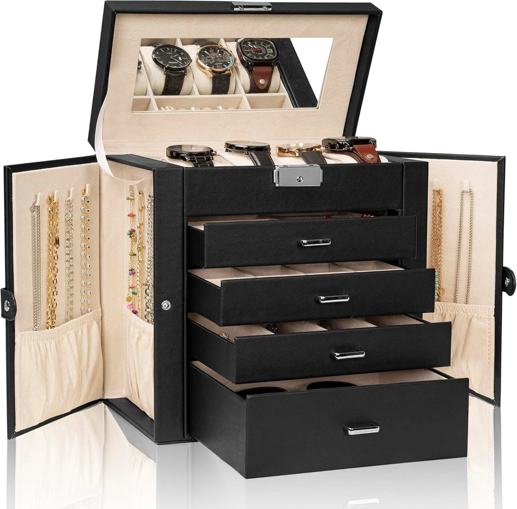 Comprehensive Jewelry Storage Box - Lockable & Elegant with 4 Drawers & Mirror | eBay