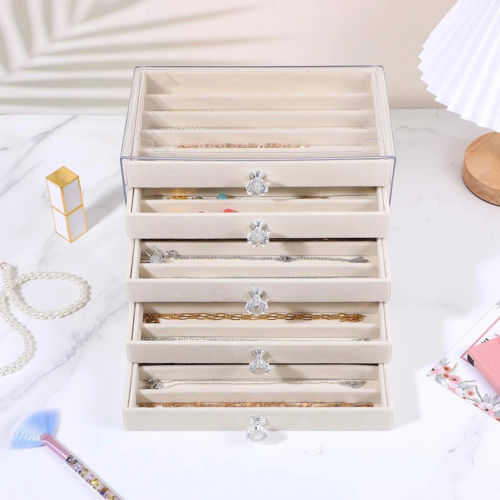 HOFURME 5-Drawer Necklace Organizer Box with Clear Acrylic & Velvet Lining, B... | eBay