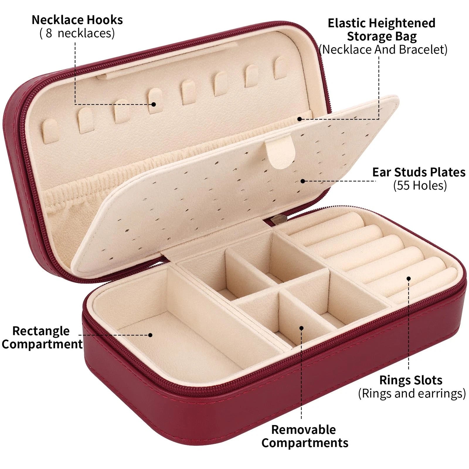 DesignSter Travel Jewelry Box, PU Leather Portable Case, Wine Red | eBay