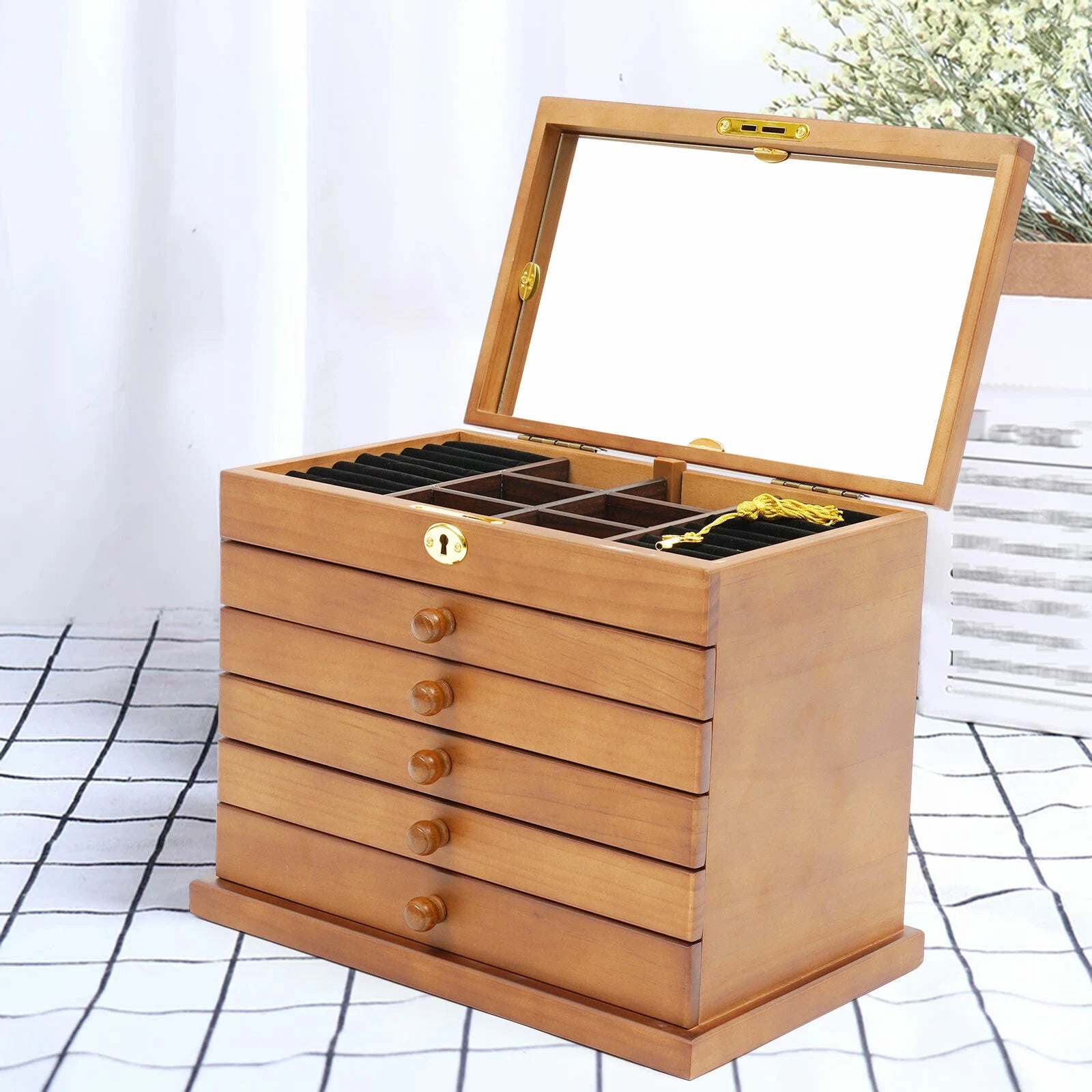 Wooden Jewelry Rings Organizer Jewelry Box Wood for Wowen 6 Layers Large Box | eBay