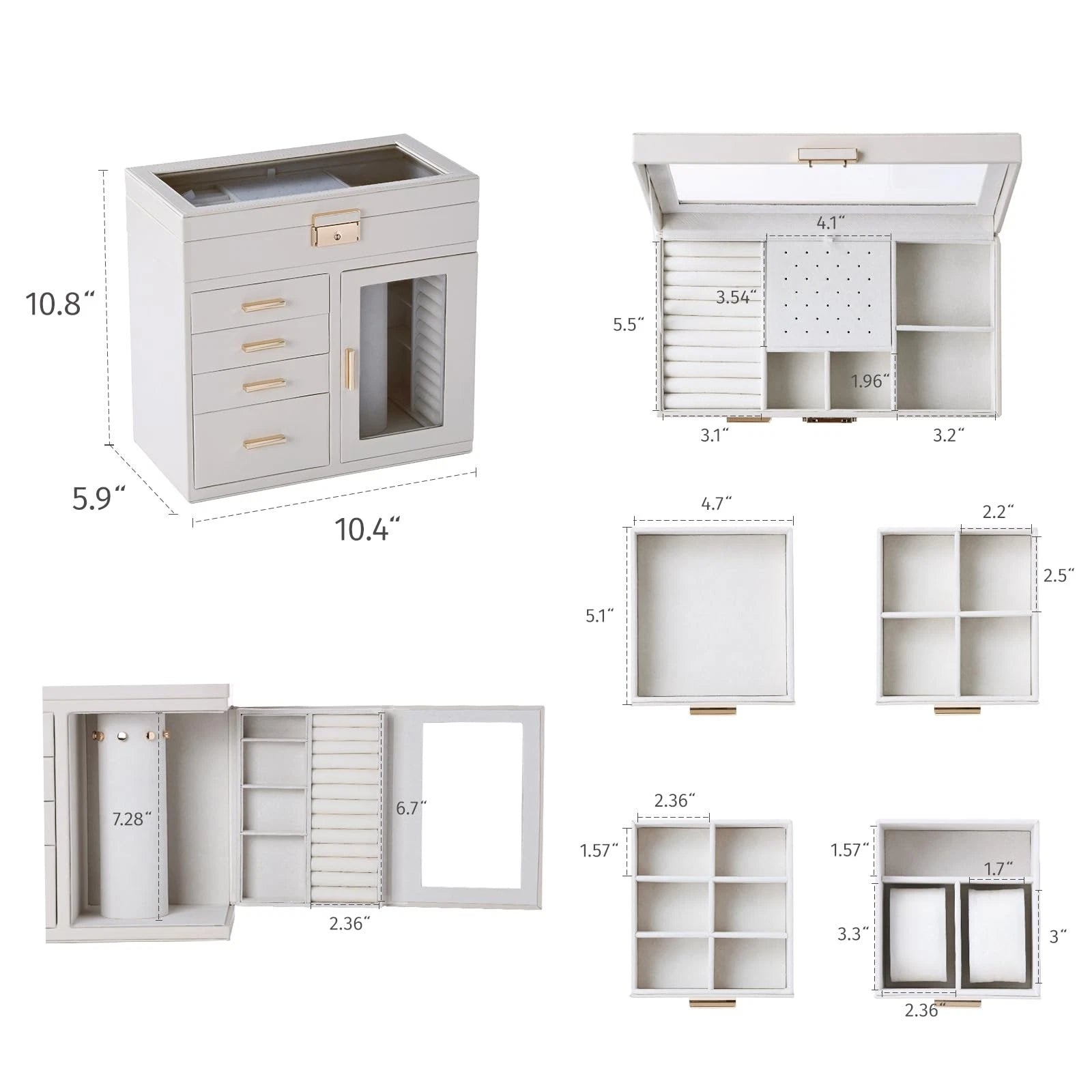 Large Jewelry Box, 5-Layer Jewelry Organizer 4 Drawers with Rounded 360° Rota... | eBay
