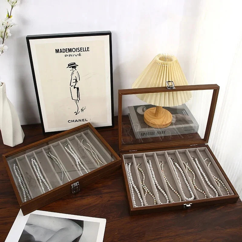 Wooden Jewelry Storage Box with Lid Dustproof Necklace Organizer Display Case | eBay