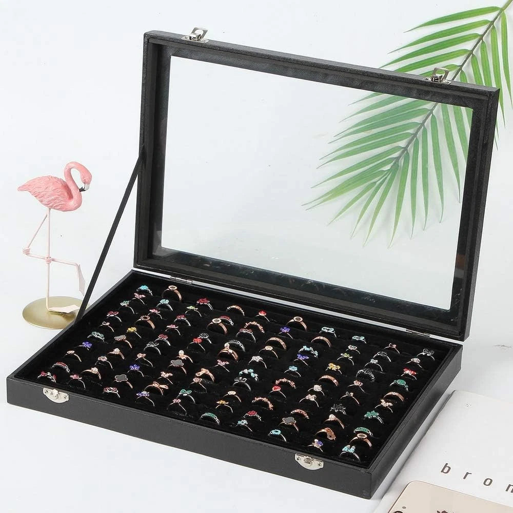 Ring Display Case Organizer Box with Transparent Lid, Ring Holder Showcase for S | eBay