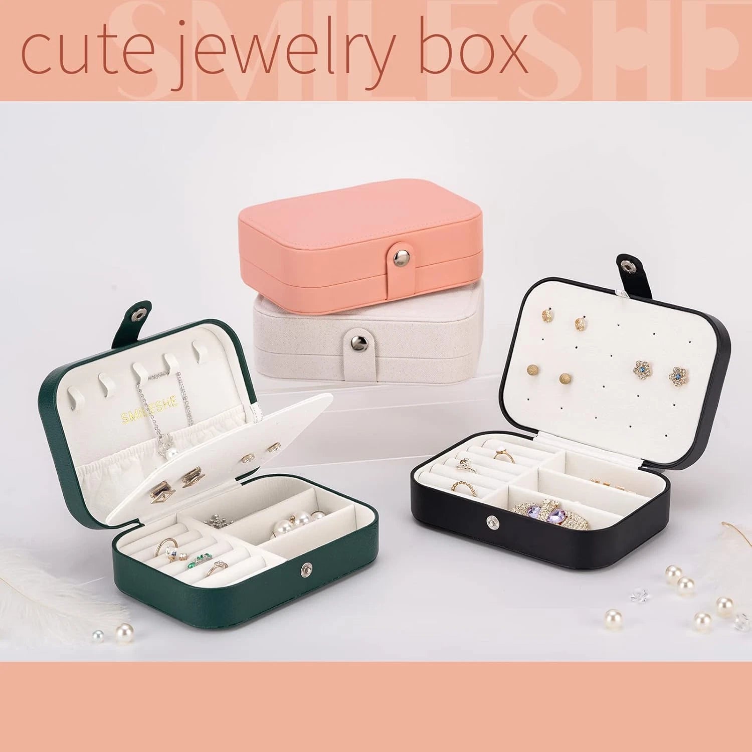 Jewelry Box, PU Leather Small Portable Case, 2 Layers Organizer Display Storage | eBay