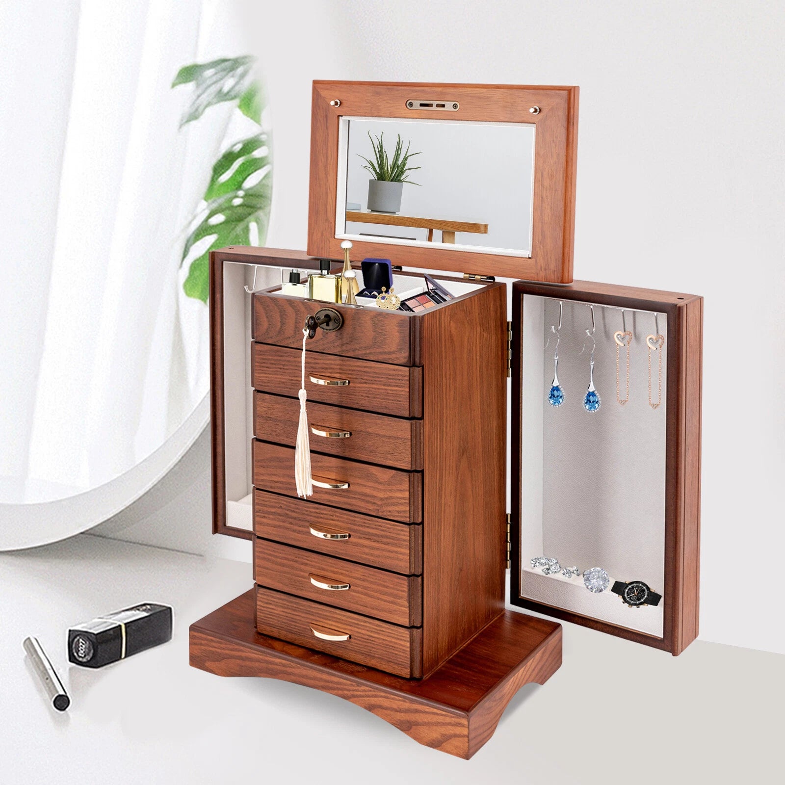 7 Layers Jewelry Storage Box Case Organizer Watch Ring Earrings Display Cabinet | eBay