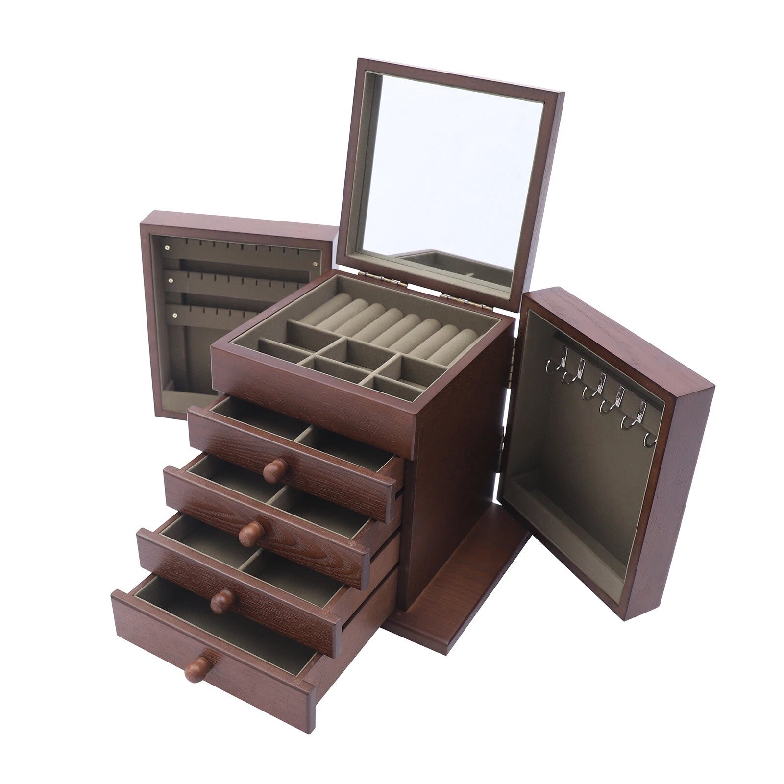 5 Layers Case 4 Drawer Vintage Large Jewelry Organizer Wooden Storage Boxes | eBay