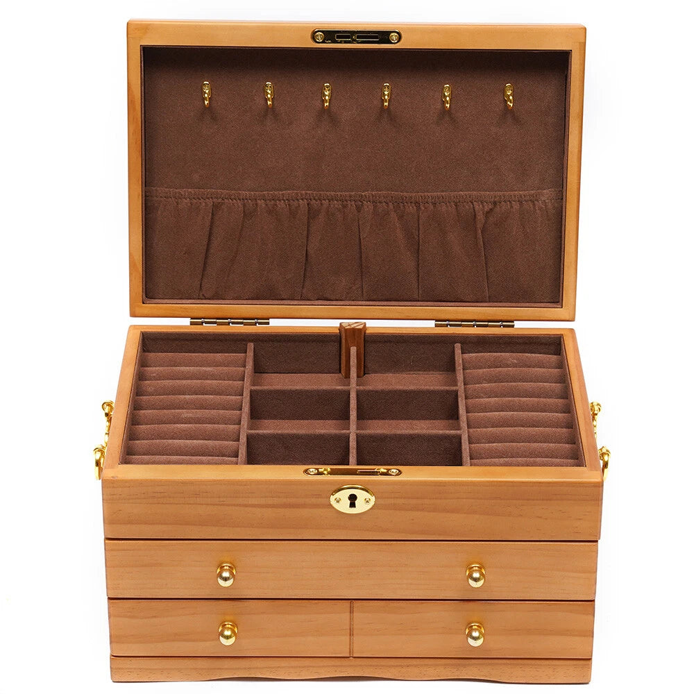 Wooden Jewelry Box 3-tier Lockable Jewelry Organizer Vintage Style Storage Box | eBay