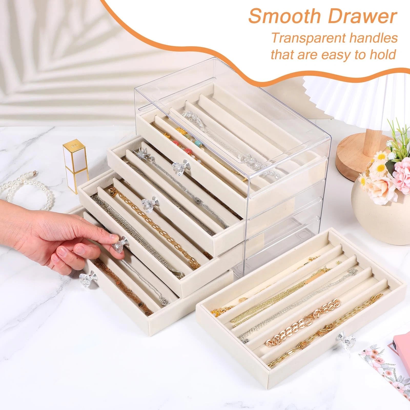 HOFURME 5-Drawer Necklace Organizer Box with Clear Acrylic & Velvet Lining, B... | eBay