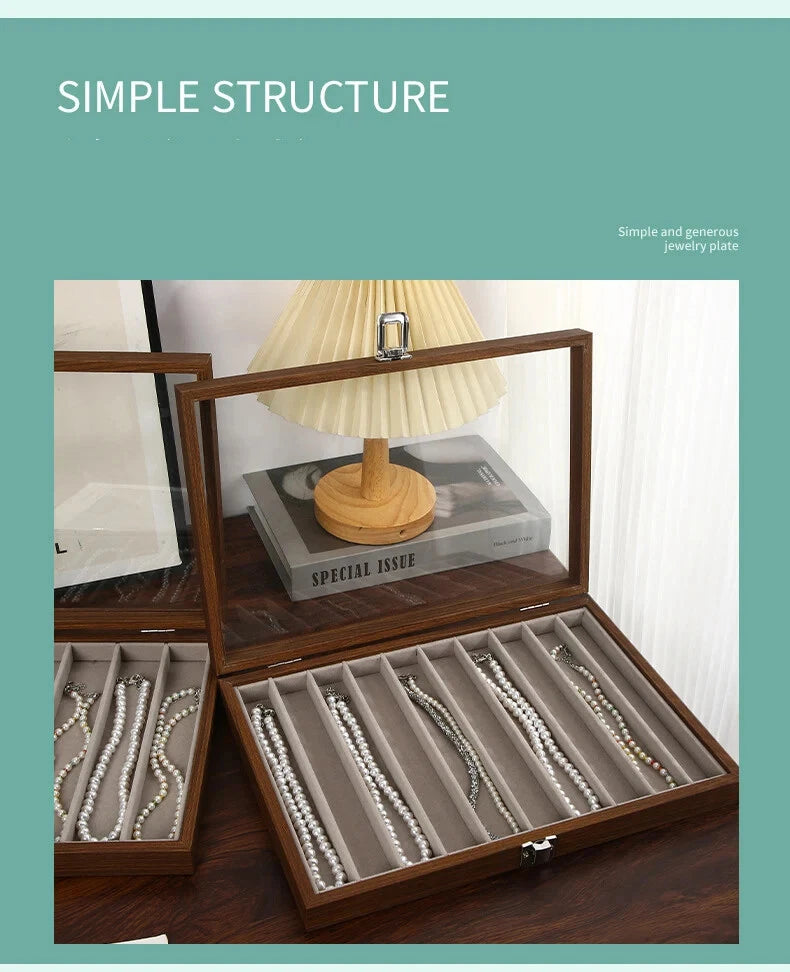 Wooden Jewelry Storage Box with Lid Dustproof Necklace Organizer Display Case | eBay