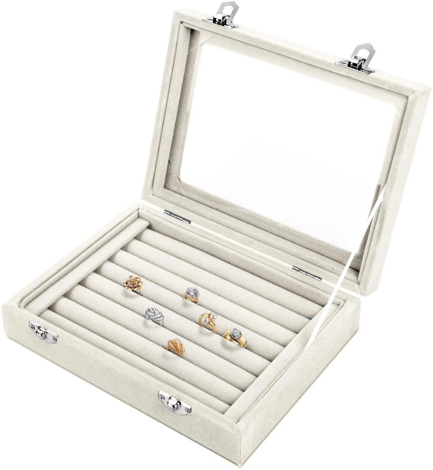 Jewelry Box Rings Organizer Tray 7 Slots Velvet Jewelry Earring Storage Box W... | eBay