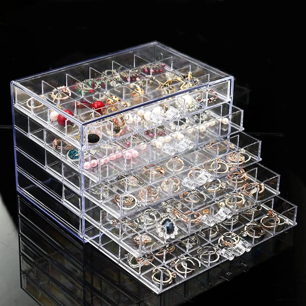 Earring Storage Box Organizer Acrylic Jewelry Storage Box Holder 5 Drawers Tr... | eBay