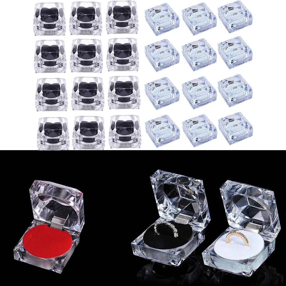 12 PC Clear Crystal Ring Gift Boxes Earrings Jewelry Storage Box BlACK RED WHITE | eBay