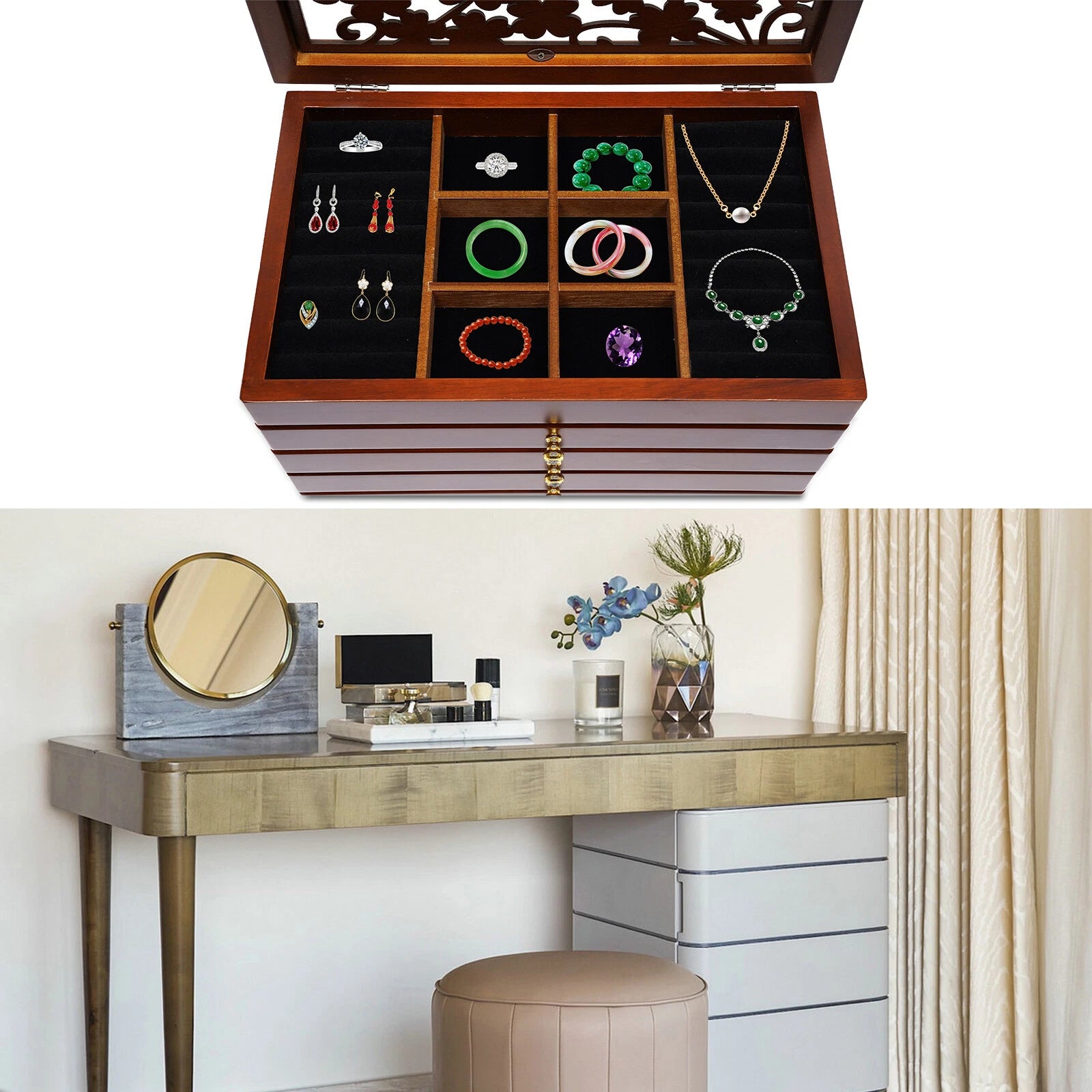 6-Tiers Jewelry Storage Vintage Box Case Wooden Jewelry Organizer/Collection | eBay