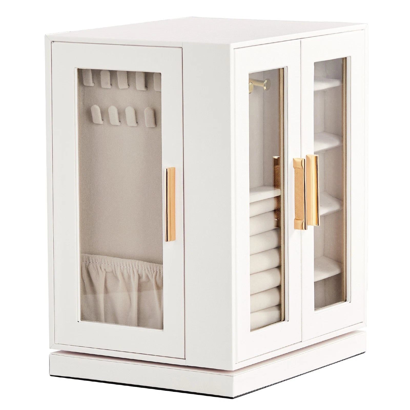 360° Rotating Jewelry Box with 5 Drawers - White Cabinet & Pink Velvet Storage | eBay