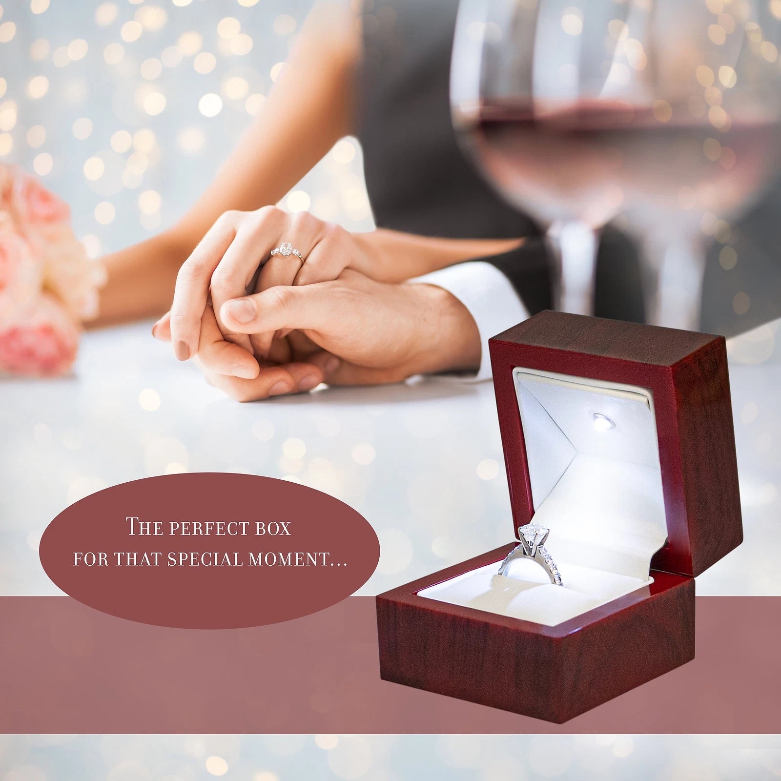Novel Box Cherry Wood Finish Bright Led Light Ring Box for Engagement Proposals | eBay