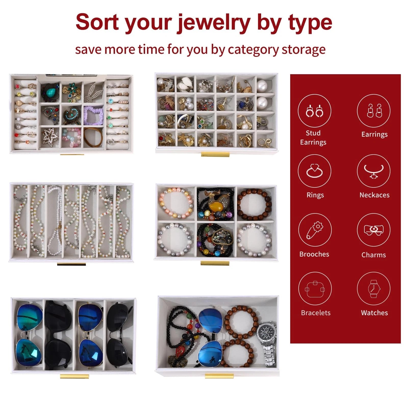 Jewelry Box for Women, Black 6 Layer Large Jewelry Organizer with Glass Lid f... | eBay