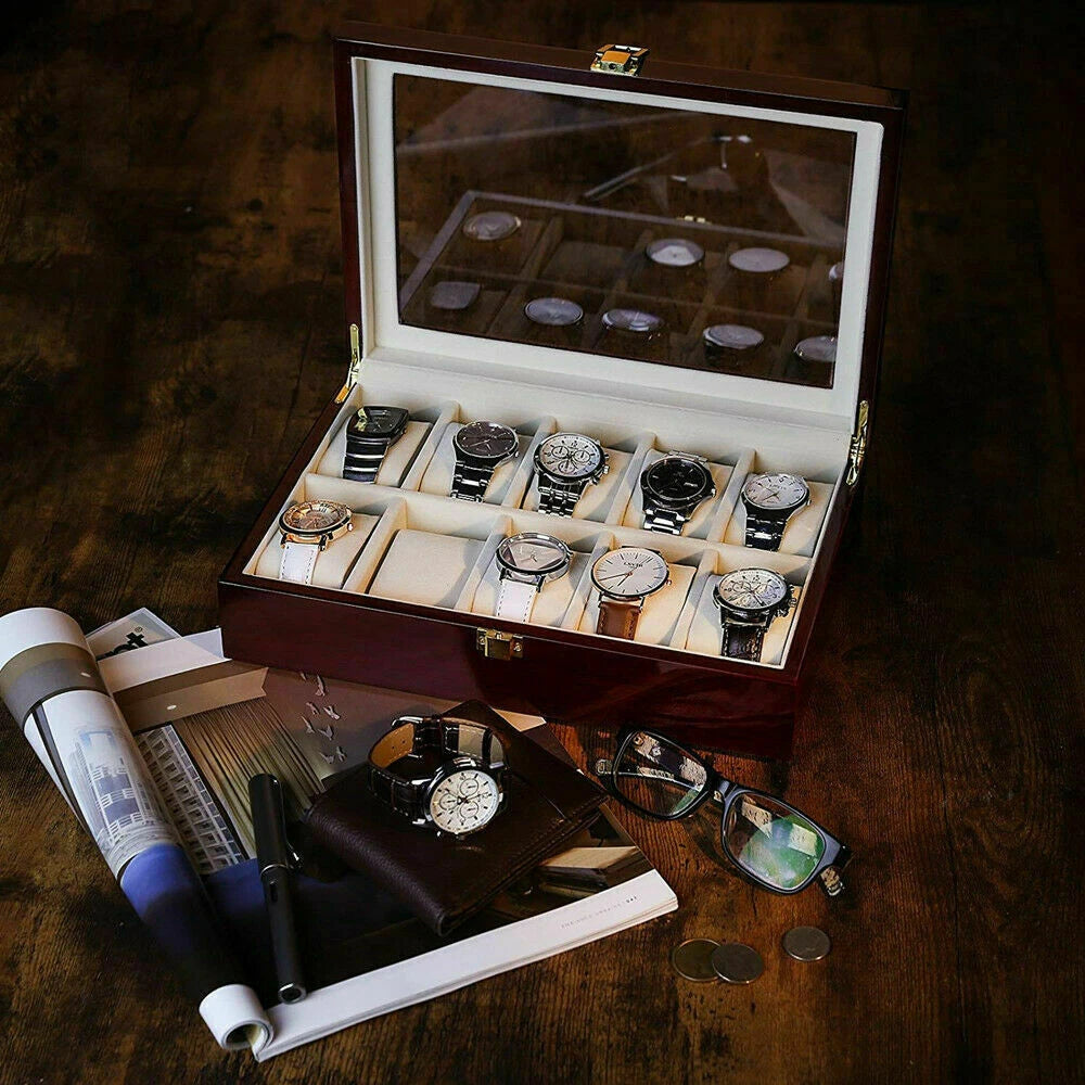 12 Slots Man Wooden Watch Display Box Jewelry Storage Organizer Case Holder Gift | eBay