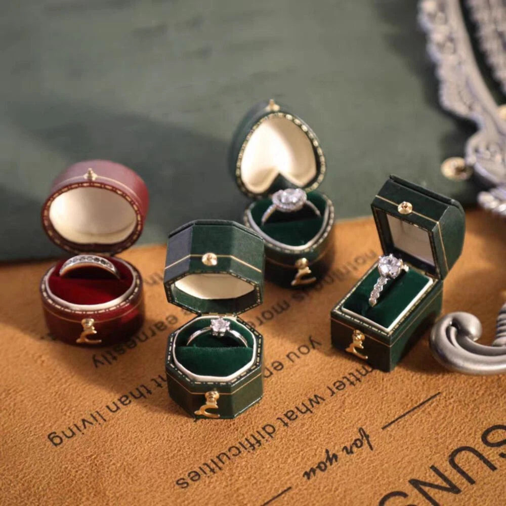 Engagement Ring Box Flannel Buckle Jewelry Case Vintage Leather Small Ring Box | eBay