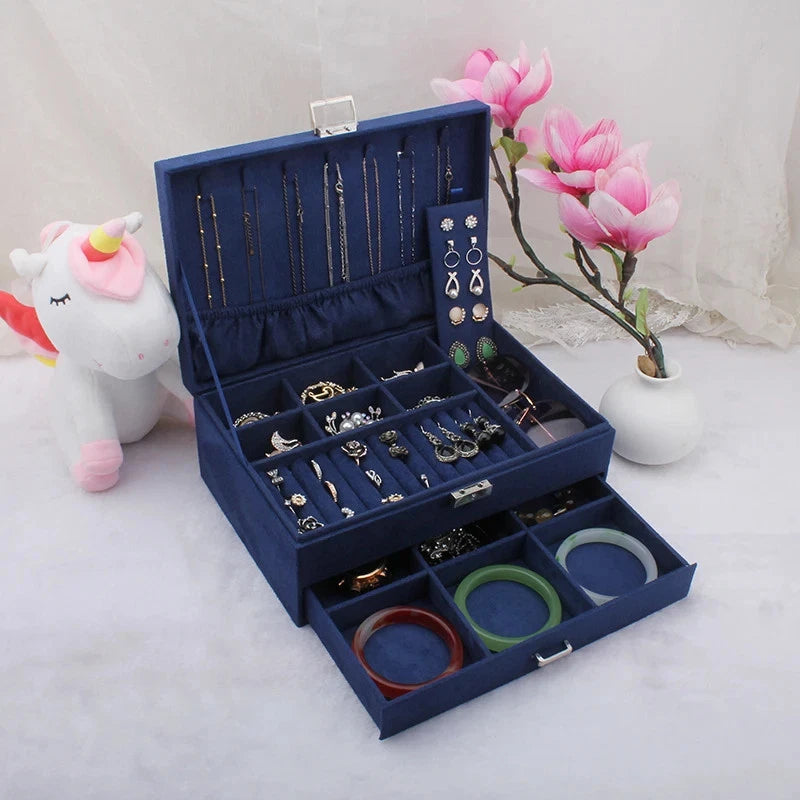 Velvet Double Layer Jewelry Storage Box Large Capacity Necklace Bracelet Holder | eBay