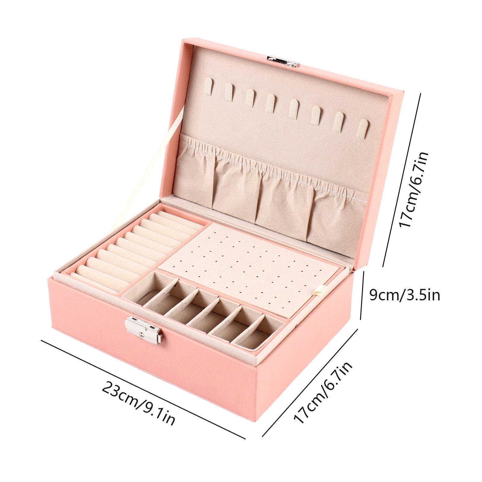 Double Layer Jewelry Box - PU Leather Organizer for Necklaces & Rings | eBay