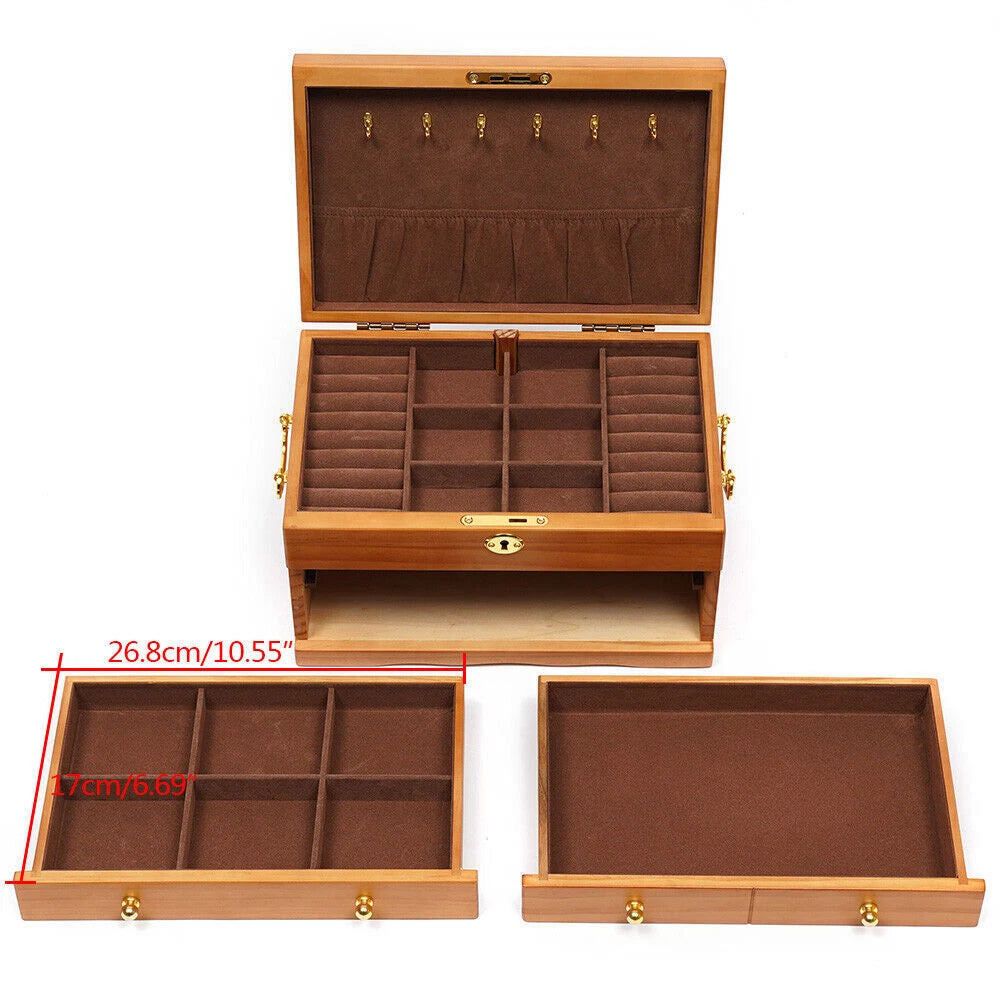 Jewelry Storage Box + Drawer Case 3 Layers Gift For Mom /Girlfriend+ Lock Case | eBay