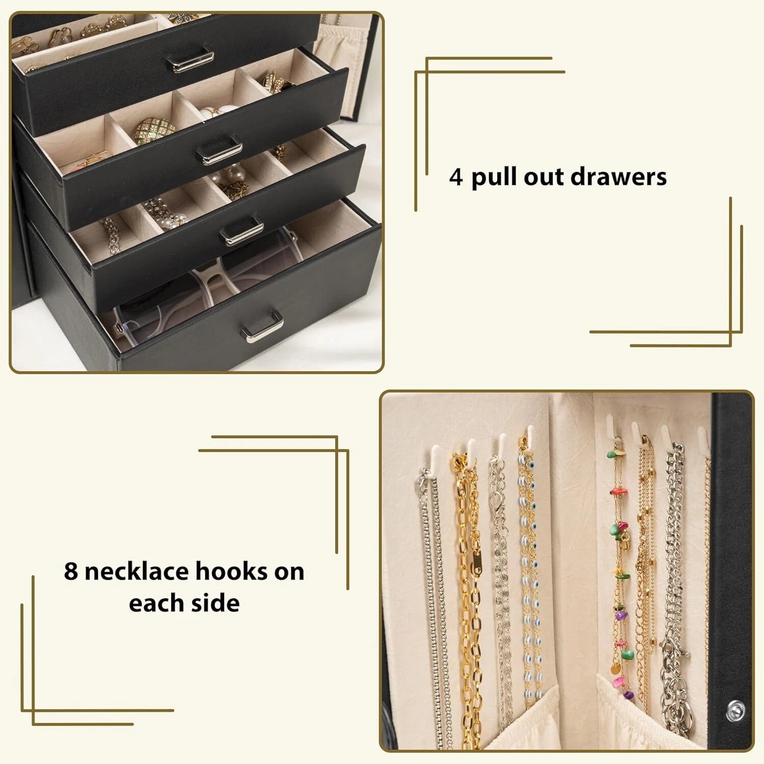 Comprehensive Jewelry Storage Box - Lockable & Elegant with 4 Drawers & Mirror | eBay