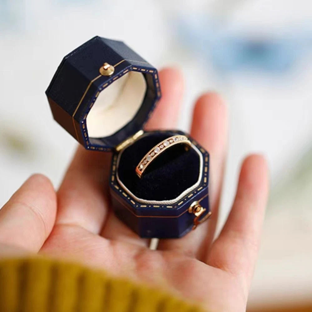 Engagement Ring Box Flannel Buckle Jewelry Case Vintage Leather Small Ring Box | eBay