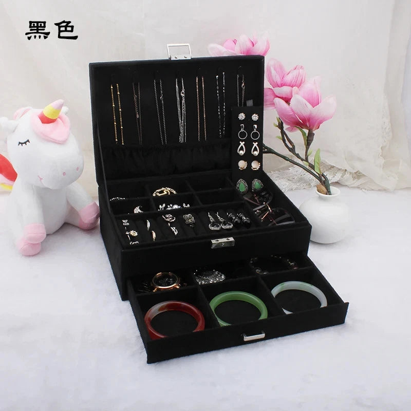 Velvet Double Layer Jewelry Storage Box Large Capacity Necklace Bracelet Holder | eBay