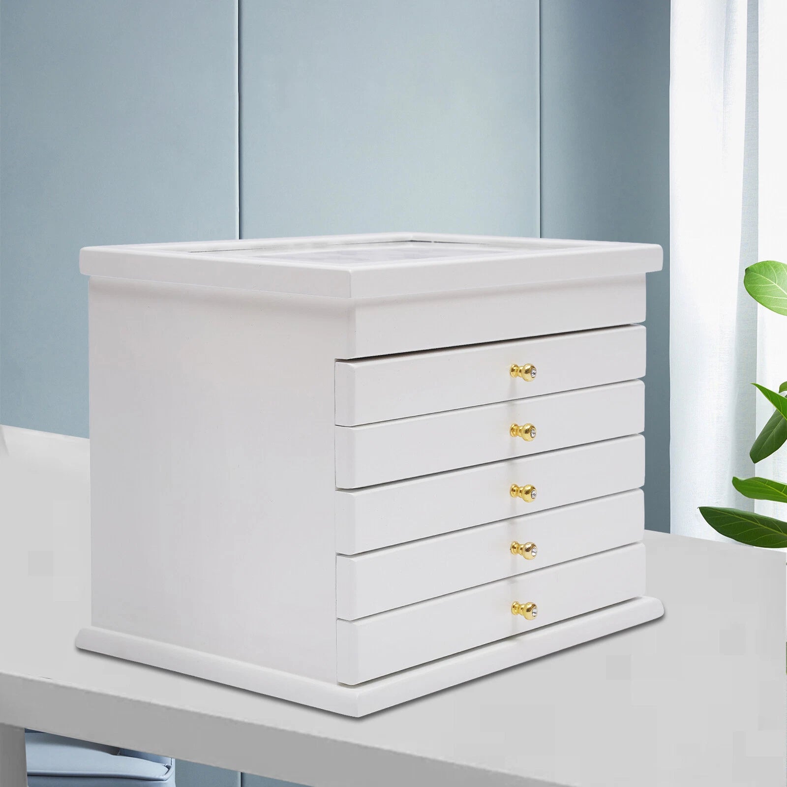 6-Layer Jewelry Boxes Ring Necklace Storage Large-Capacity Wooden Box Case White | eBay