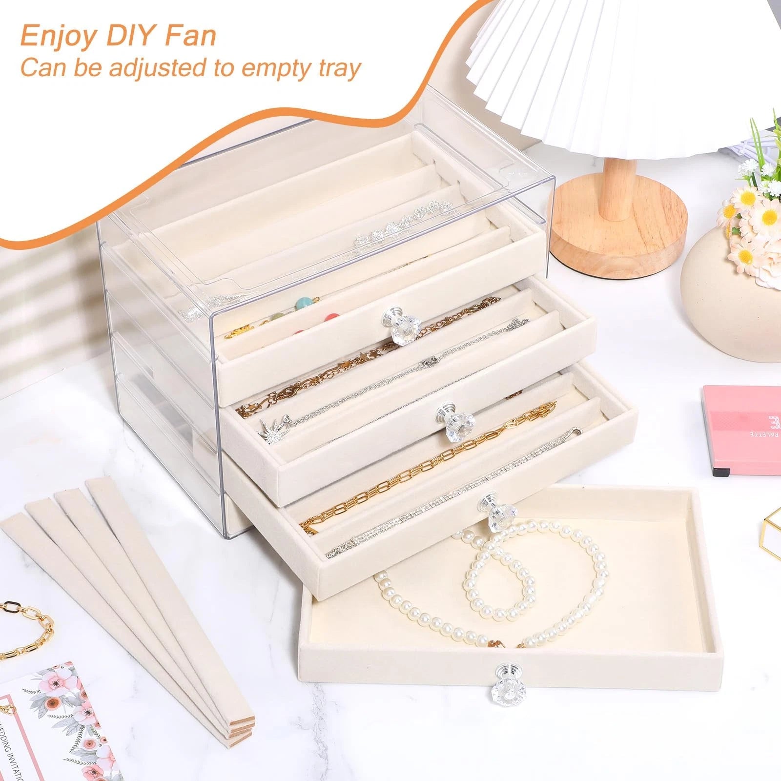 HOFURME 5-Drawer Necklace Organizer Box with Clear Acrylic & Velvet Lining, B... | eBay