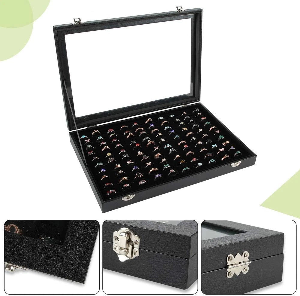 Ring Display Case Organizer Box with Transparent Lid, Ring Holder Showcase for S | eBay
