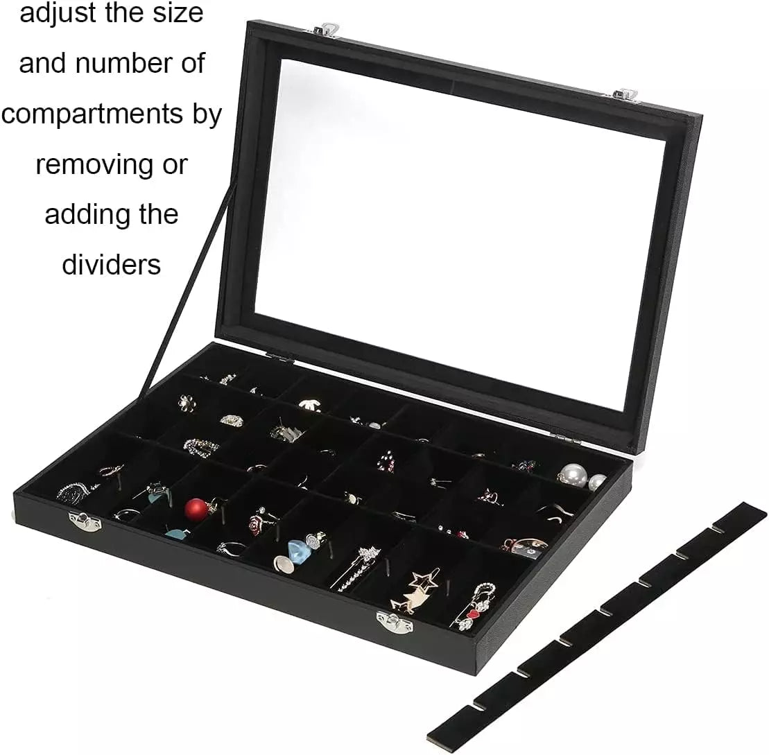 Clear Lid 40 Grid Jewelry Box with Transparent Glass Lid Velvet Earring... | eBay
