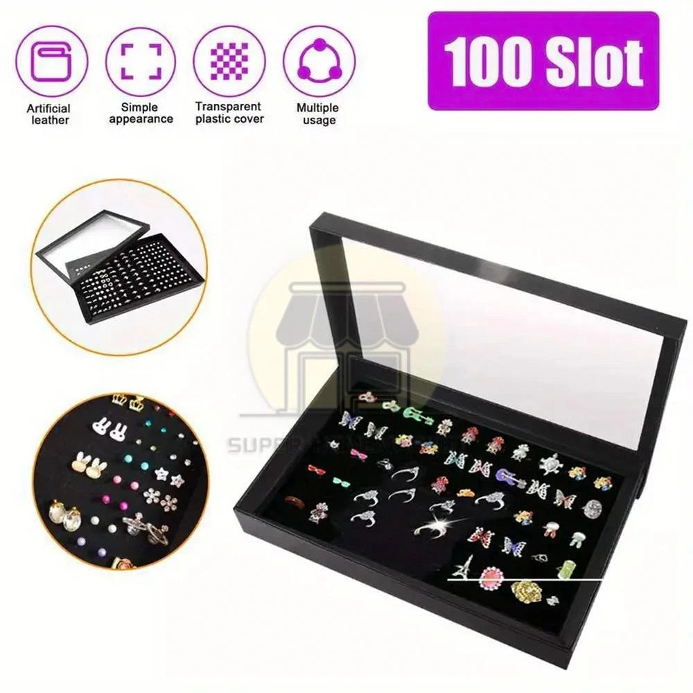 100 Slots Ring Box Jewelry Display Organizer Tray Holder Earrings Storage Case | eBay