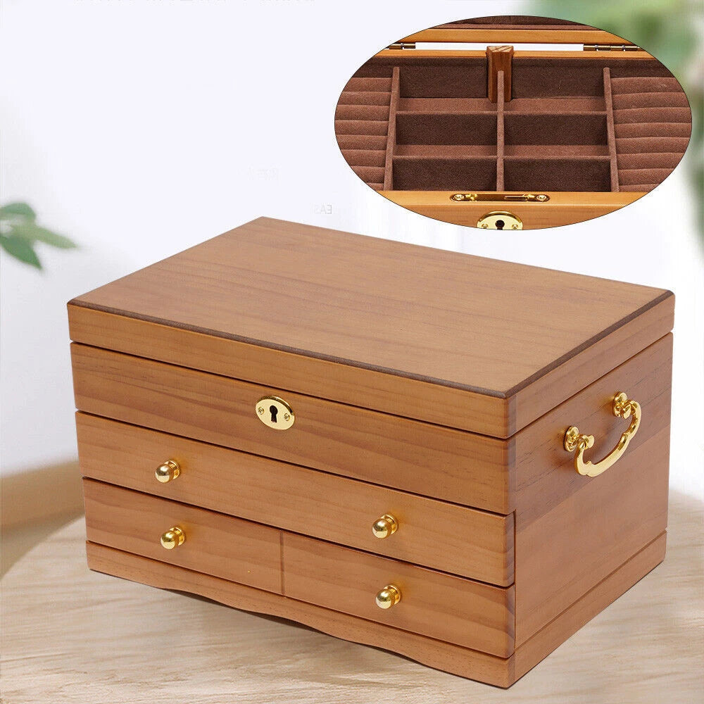 Jewelry Storage Box + Drawer Case 3 Layers Gift For Mom /Girlfriend+ Lock Case | eBay