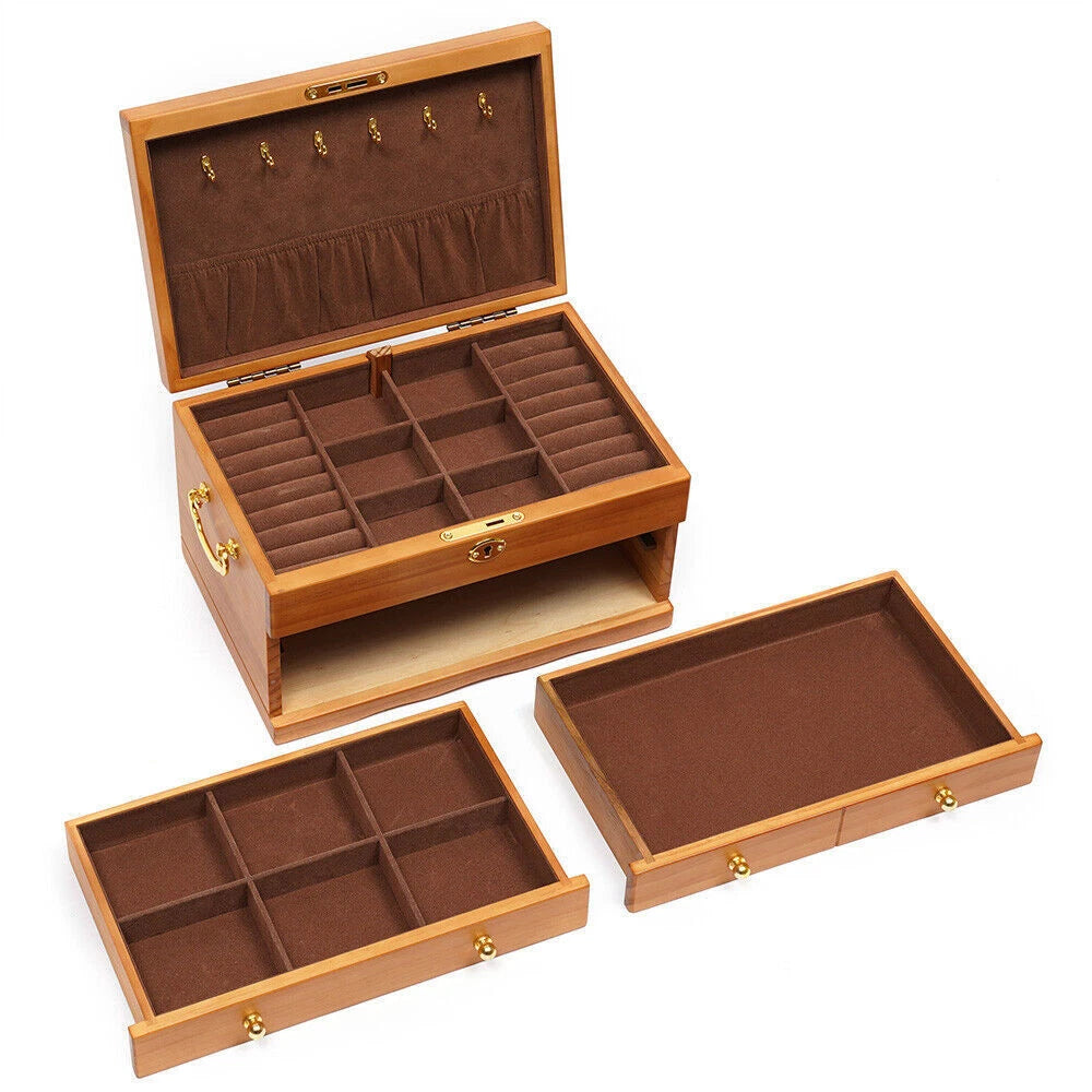 Jewelry Storage Box + Drawer Case 3 Layers Gift For Mom /Girlfriend+ Lock Case | eBay