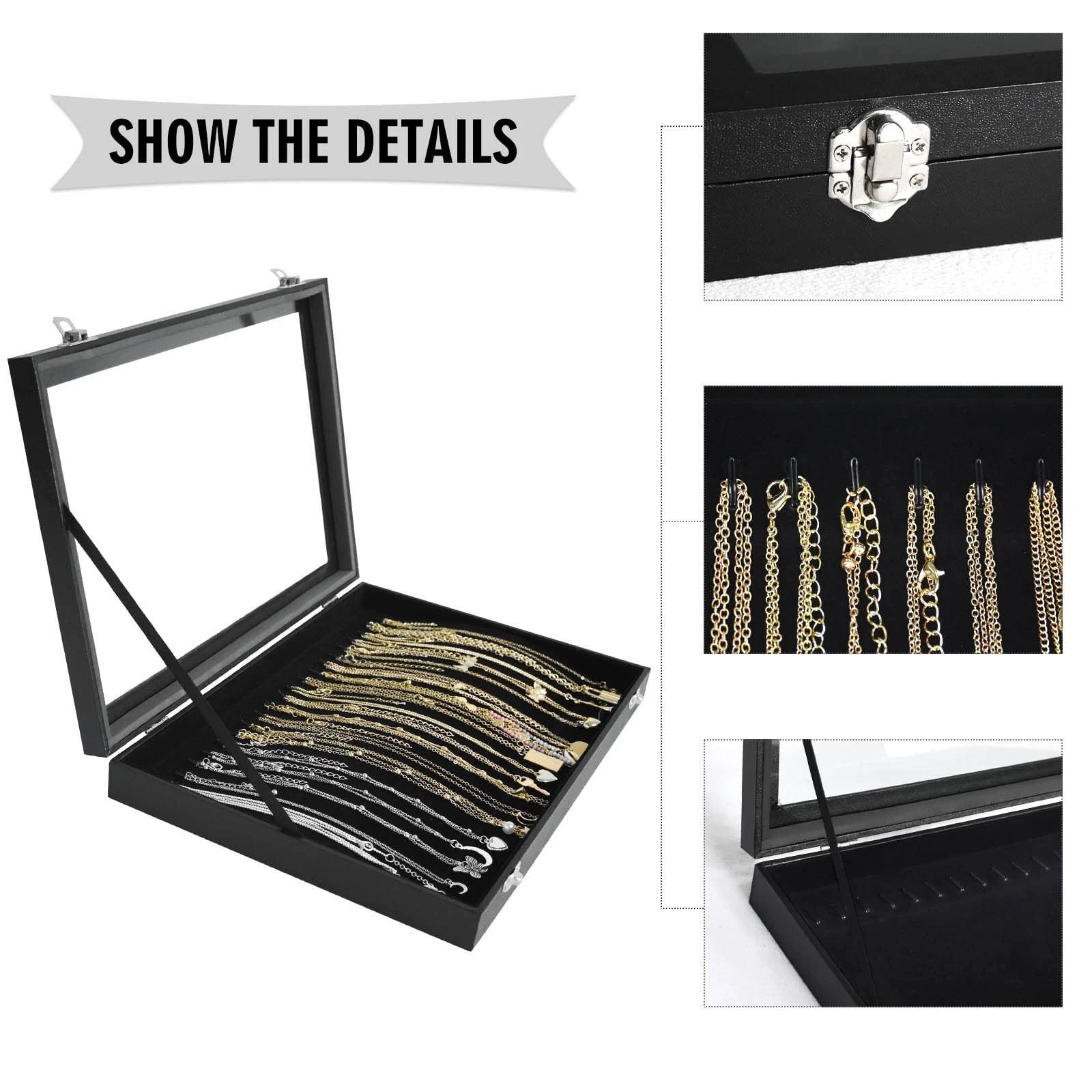 Premium Necklace Organizer Box - 20 Hooks Jewelry Tray with Transparent Lid | eBay
