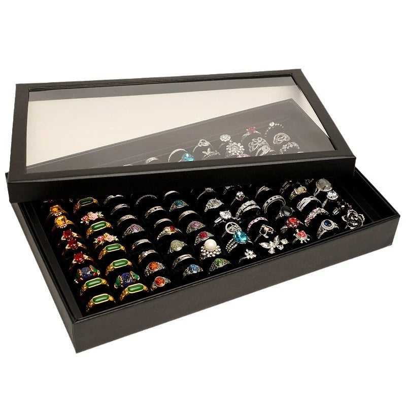 100 Slots Ring Box Jewelry Display Organizer Tray Holder Earrings Storage Case | eBay