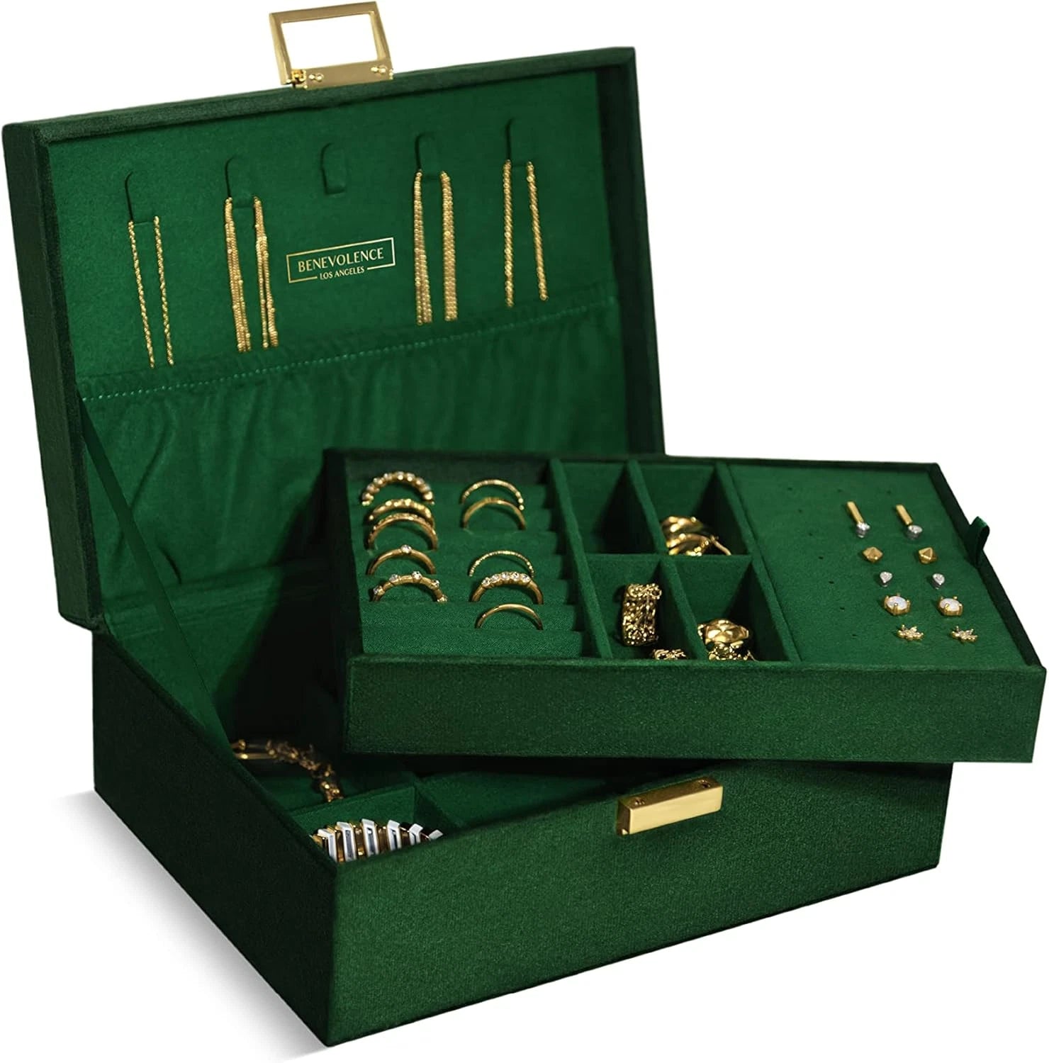 2 Layer Jewelry Box for Women, Large Velvet Jewelry Organizer with Decorative Lo | eBay