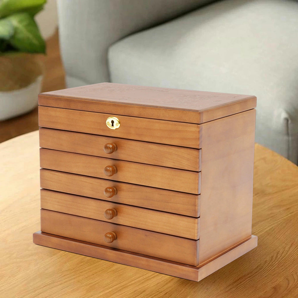 Wooden Jewelry Rings Organizer Jewelry Box Wood for Wowen 6 Layers Large Box | eBay