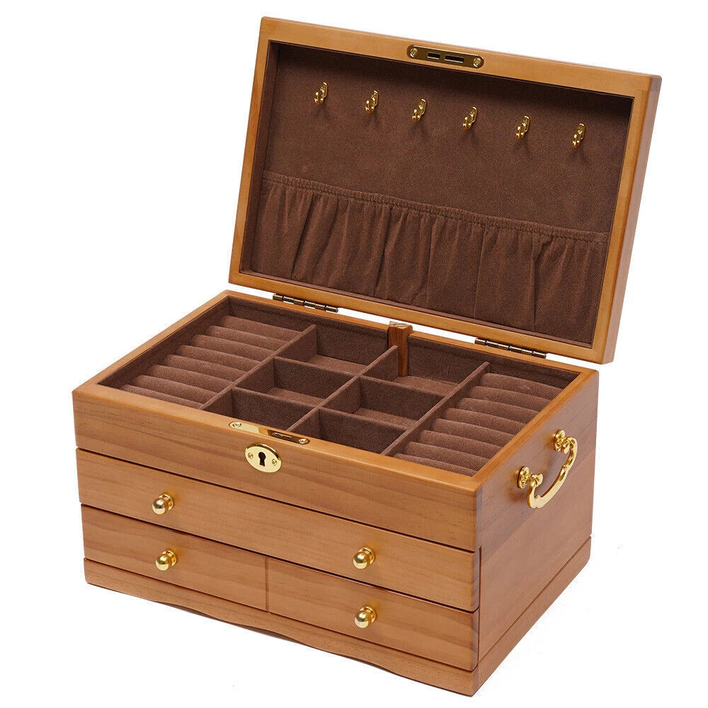 Jewelry Storage Box + Drawer Case 3 Layers Gift For Mom /Girlfriend+ Lock Case | eBay